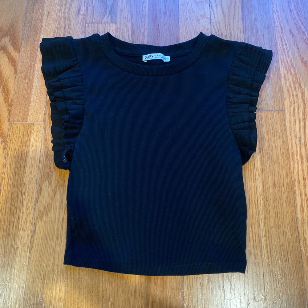Black Zara Ruffle Sleeve Top